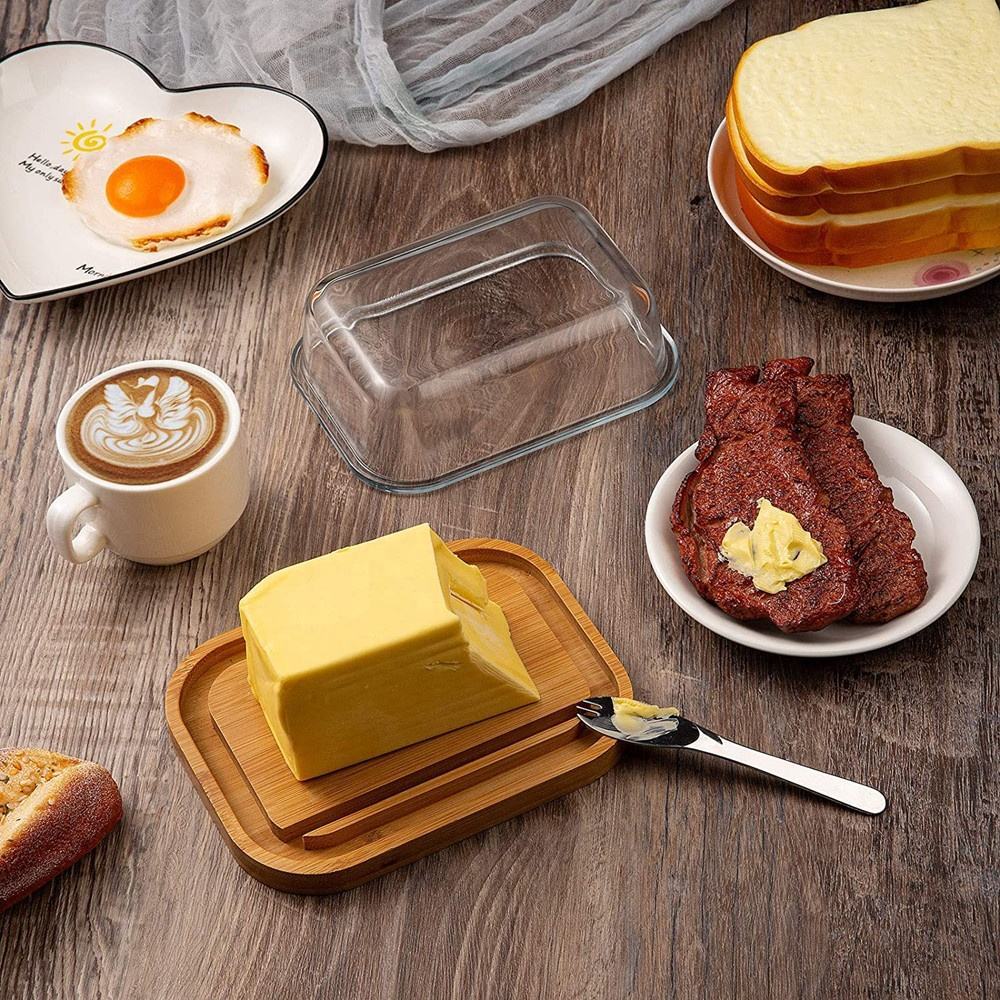 Food Safe Bamboo Butter Dishes with Glass Lid