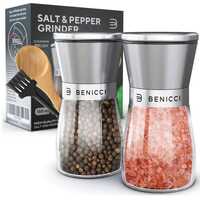 Ss Salt & Pepper Grinders Refillable Set Glass Spice Jar