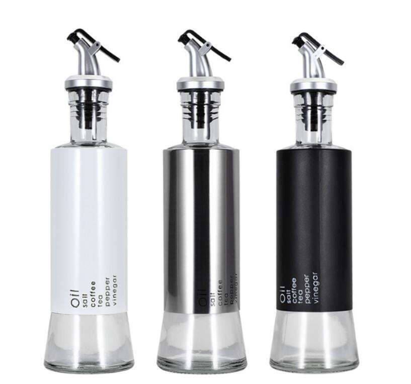 Stainless Steel White Black Cooking Olive Oil Vinegar Sauce Glass Dispenser Bottle