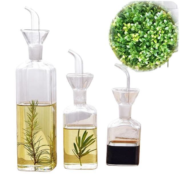 Set of 2 Glass Oil Bottles - 250ml Soda-Lime Glass, Transparent, Stainless Steel Pour Spout, Leak-Proof