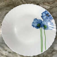 Blue Poppies Opal Glass Dinnerware. Plates, Bowls, Mugs
