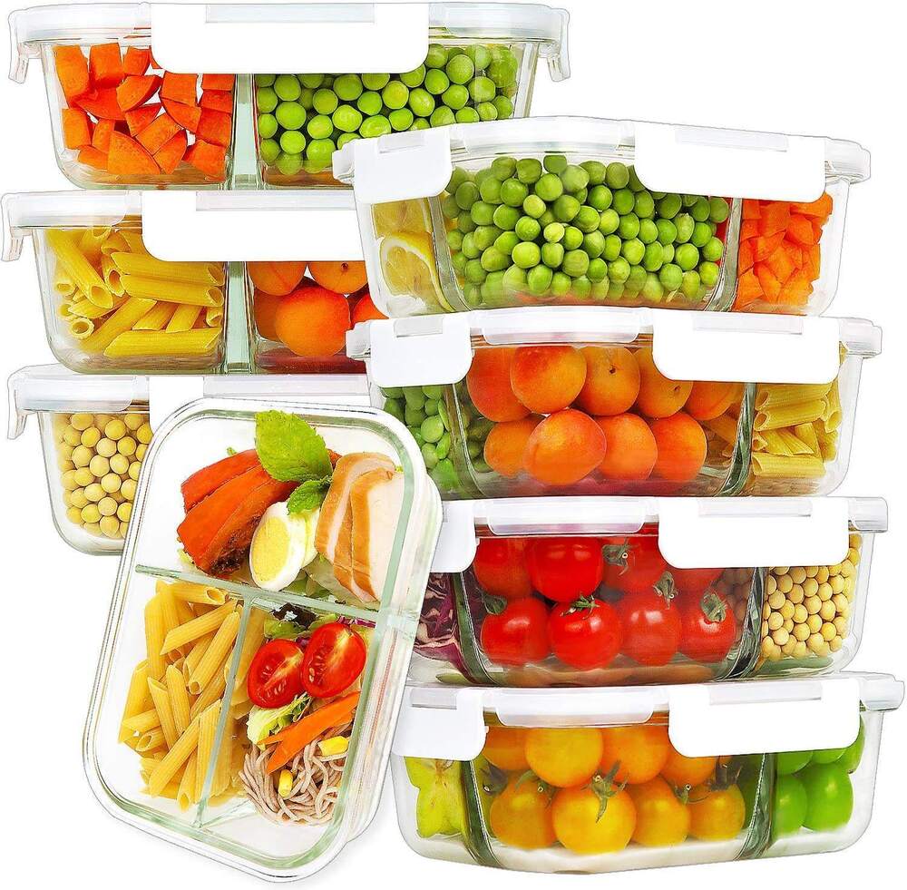 Glass Meal Prep Containers 3 Compartment, Glass Food Storage Containers