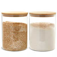 High Quality Transparent Glass Storage Jars With Bamboo Lid For Kitchen Storage Of Spices & Food