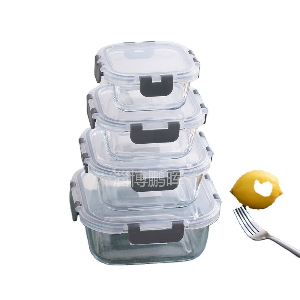Hot Selling square Shape Airtight Glass Lunch Box with PP Lid and Silicon Wing