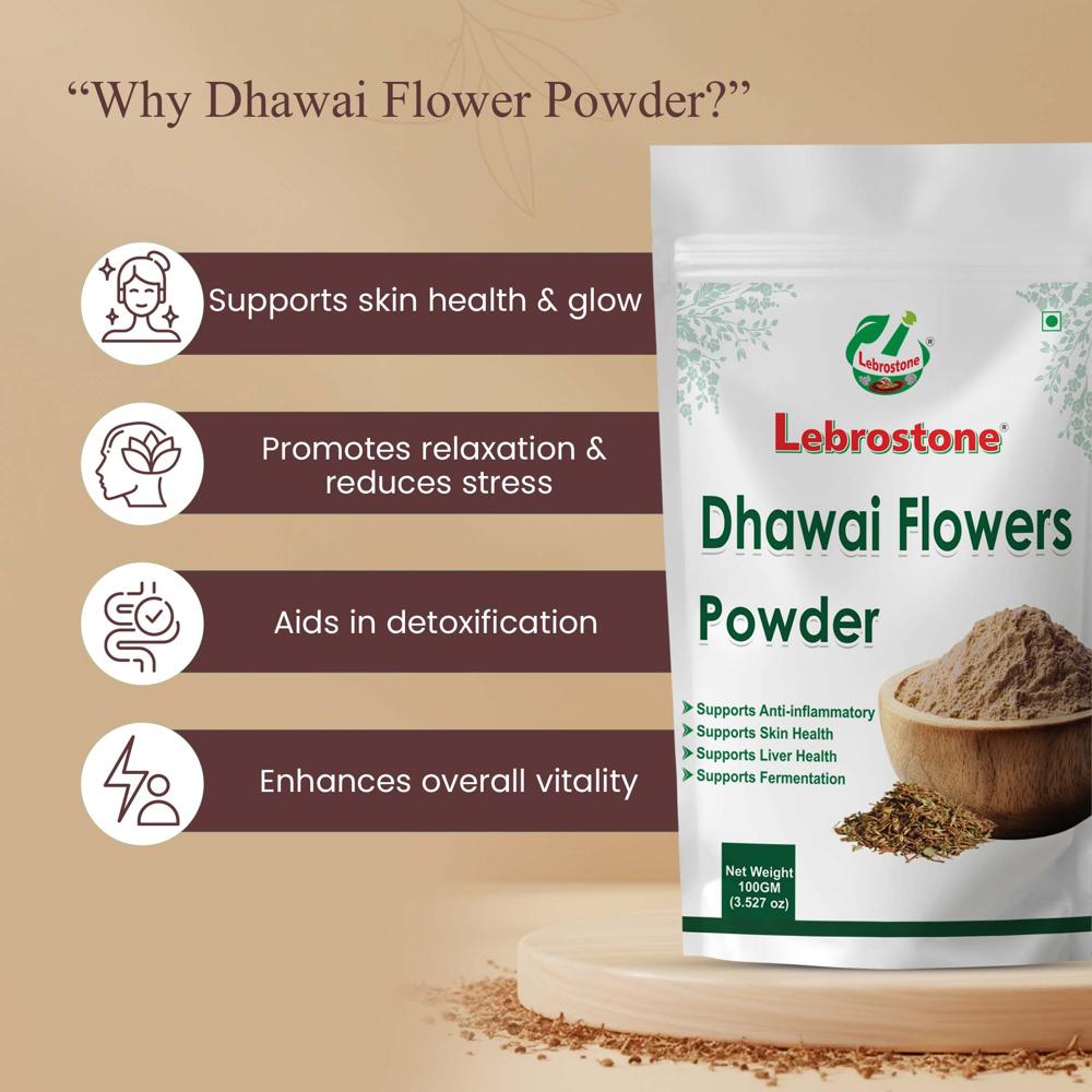 Lebrostone Dhawai Flowers Powder | Herbal Powder for Skin Health, Relaxation, Detoxification & Vitality | 100g
