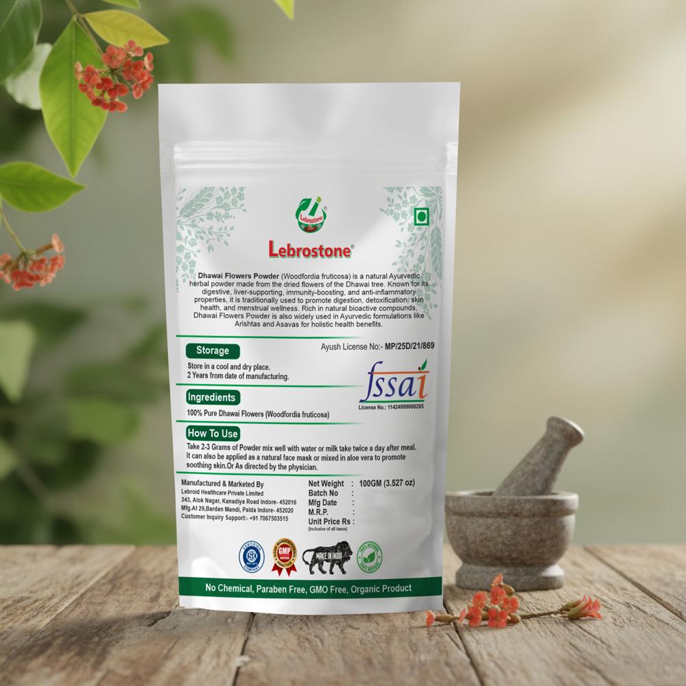 Lebrostone Dhawai Flowers Powder | Herbal Powder for Skin Health, Relaxation, Detoxification & Vitality | 100g
