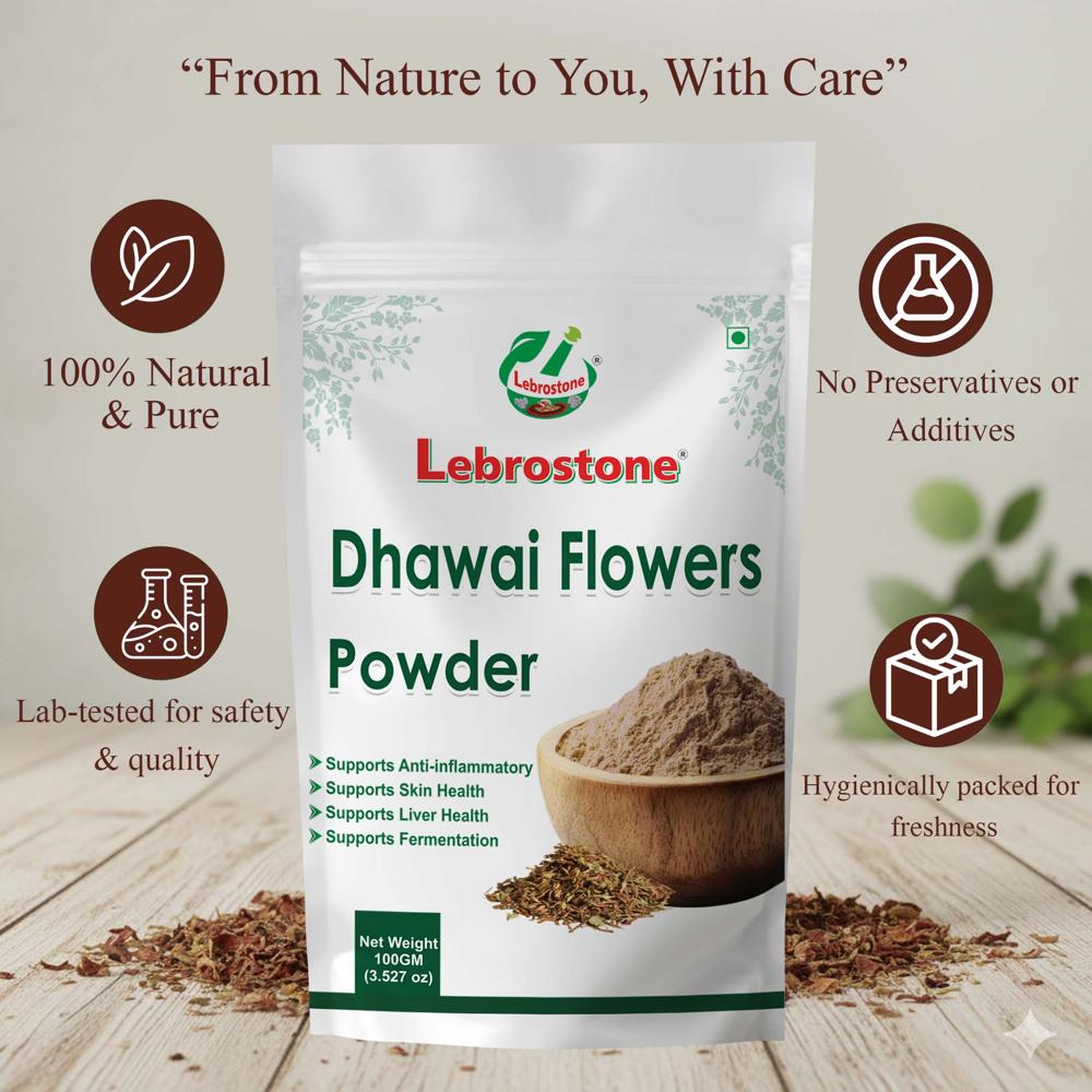 Lebrostone Dhawai Flowers Powder | Herbal Powder for Skin Health, Relaxation, Detoxification & Vitality | 100g