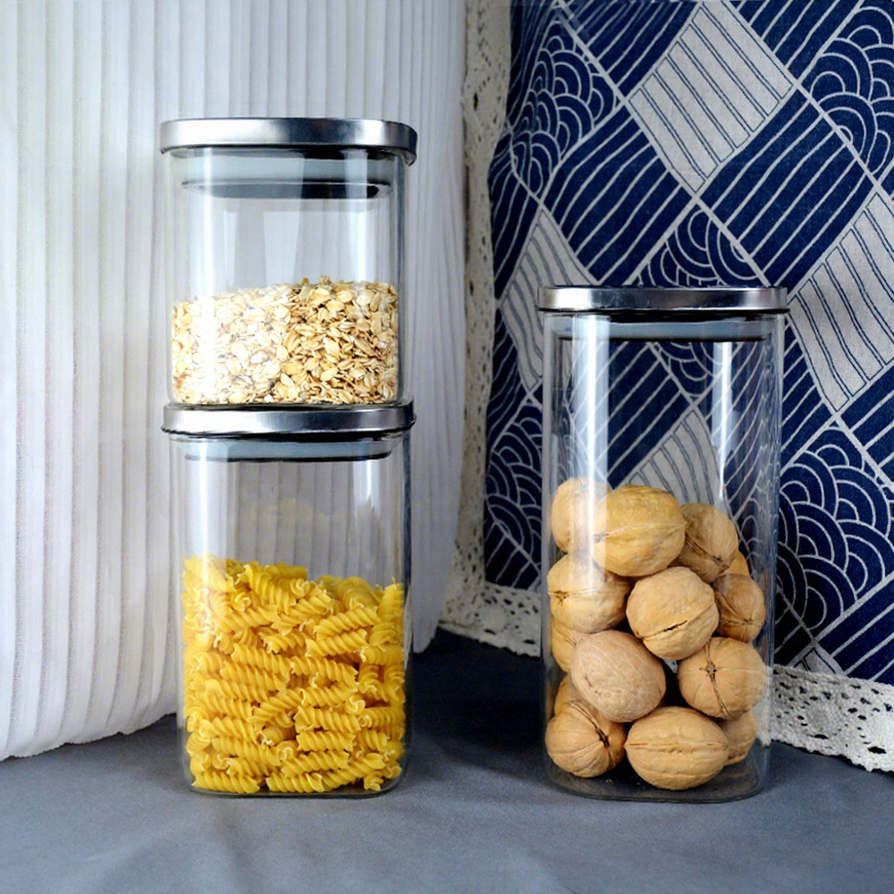 New Design Beautifully Glass Storage Jars with Metal Lidded