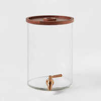 Portable Furniture Drink Dispenser Tabletop Glass Water Jug With Wood Lid For Fruit Juice & Other Beverages