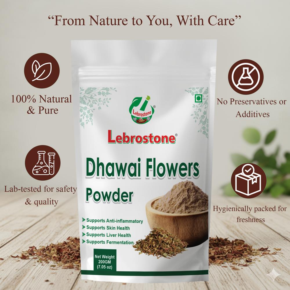 Lebrostone Dhawai Flowers Powder | Herbal Powder for Skin Health, Relaxation, Detoxification & Vitality | 200g