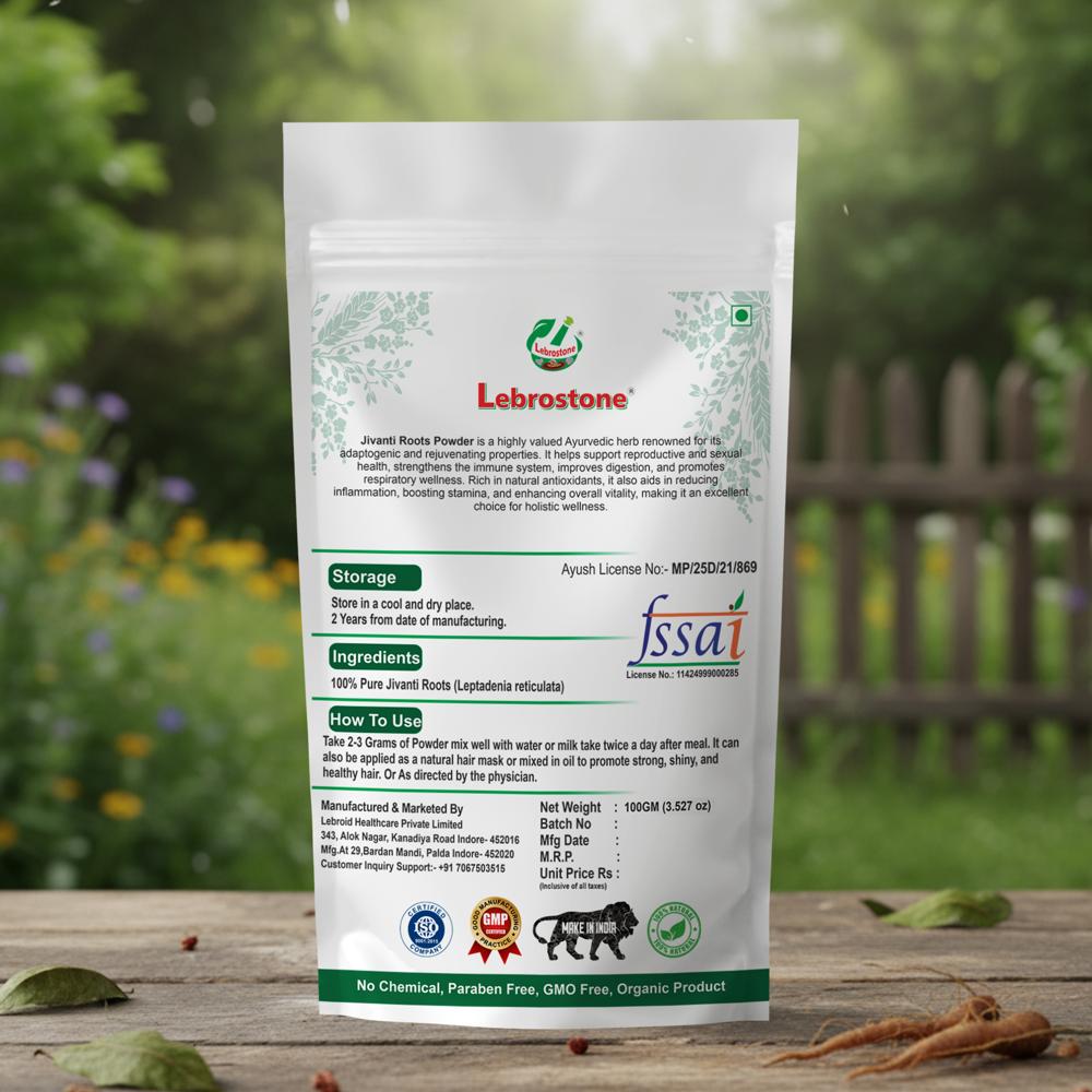 Lebrostone Jivanti Roots Powder | Herbal Powder for Energy & Vitality, Reproductive & Eye Health, Immunity & Skin Care | 100g