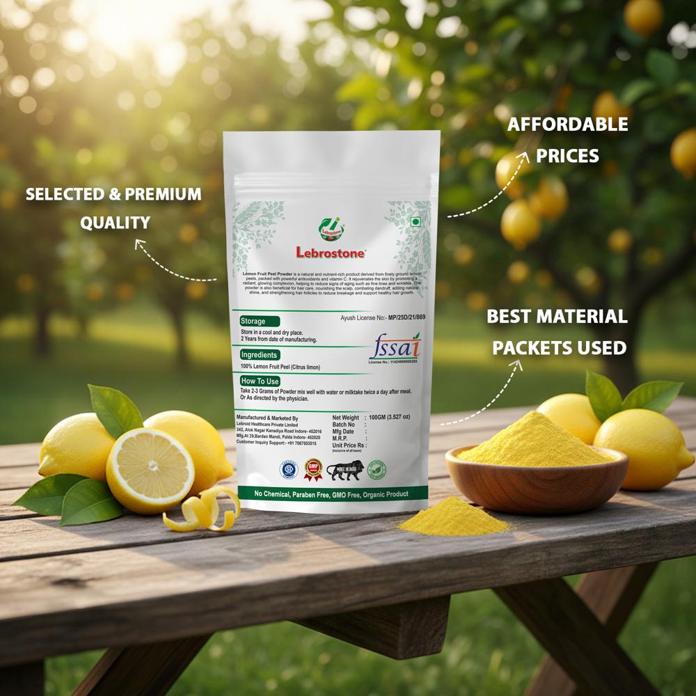 Lebrostone Lemon Fruit Peel Powder | Rich in Vitamin C, Boosts Immunity, Supports Digestion, Detox, Skin Care |100g