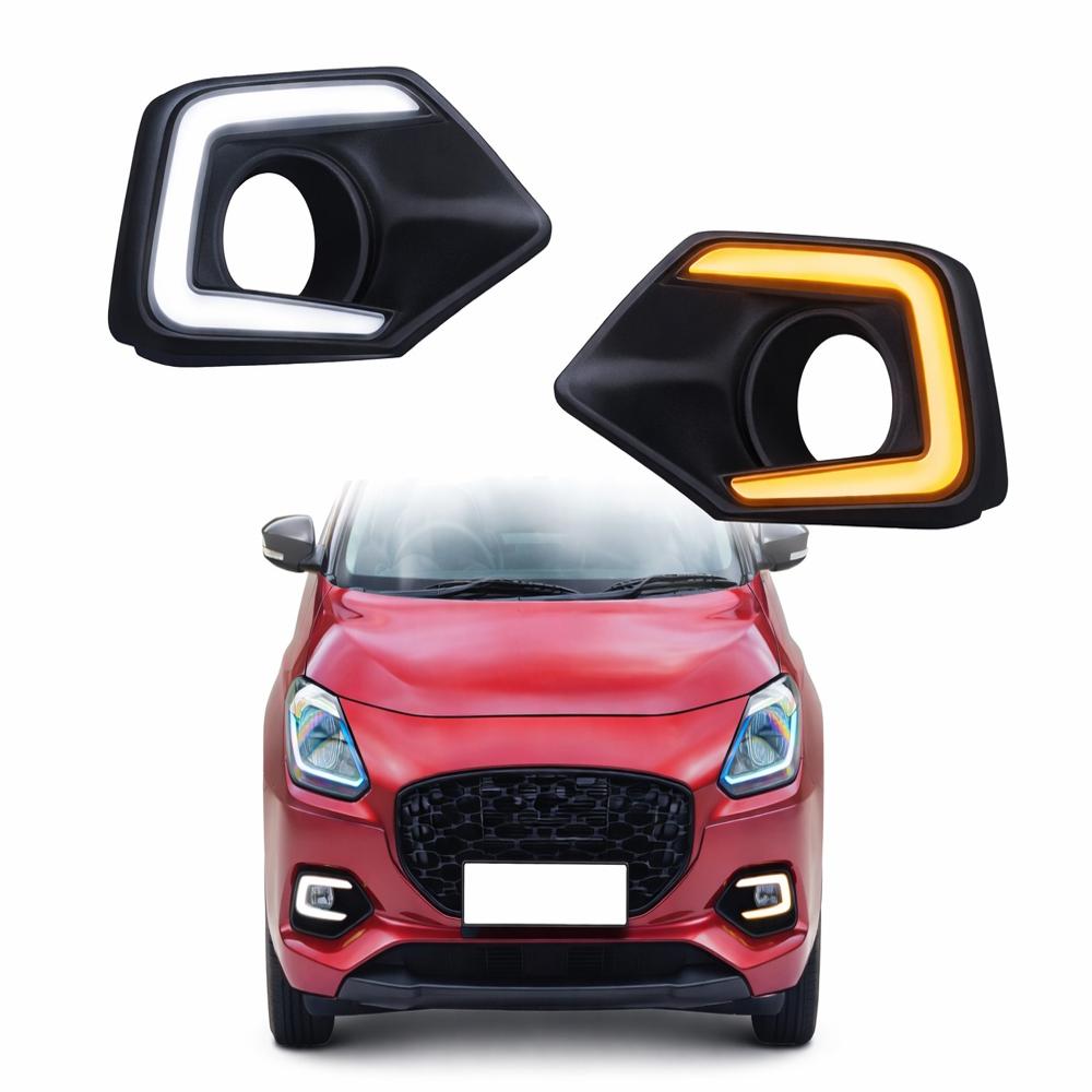 K D LED DRL Fog Lamp Cover for Maruti Suzuki SWIFT 2024 White DRL & Amber Indicator