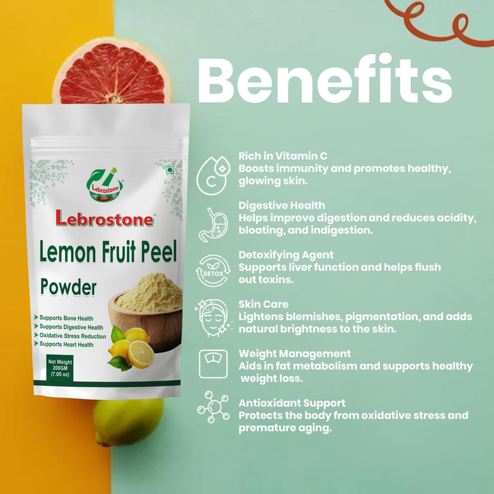Lebrostone Lemon Fruit Peel Powder | Rich in Vitamin C, Boosts Immunity, Supports Digestion, Detox, Skin Care|200g