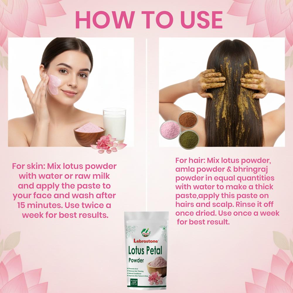 Lebrostone Lotus Petals Powder | Herbal Powder for Skin Beauty, Blood Sugar & Cholesterol Support, Immunity & Nutrient Enrichment | 100g