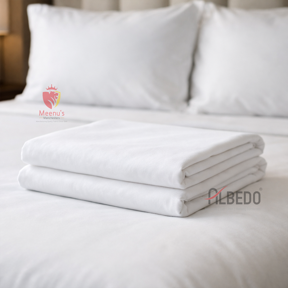 310 TC White Cotton Hotel Bed Sheet