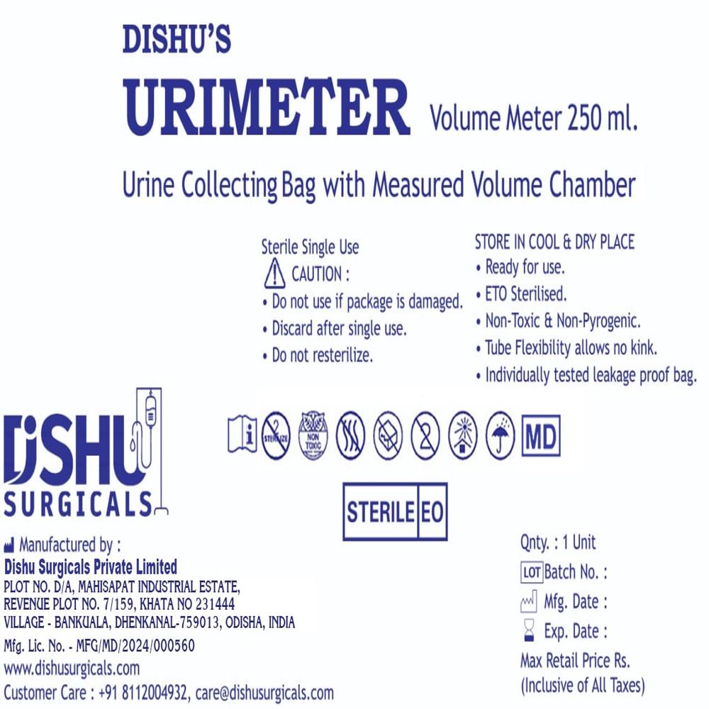 MEASURED METER VOLUME URINE BAG (DISHU'S URIMETER)