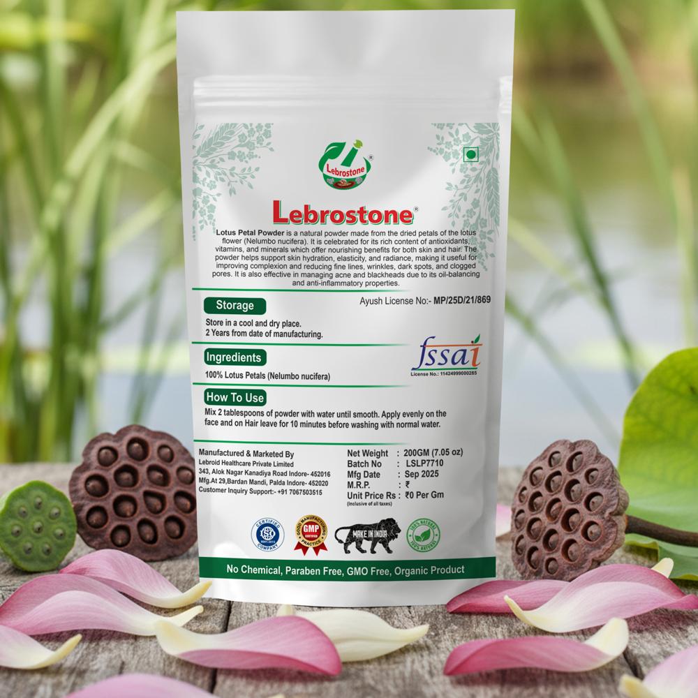 Lebrostone Lotus Petals Powder | Herbal Powder for Skin Beauty, Blood Sugar & Cholesterol Support, Immunity & Nutrient Enrichment | 200g