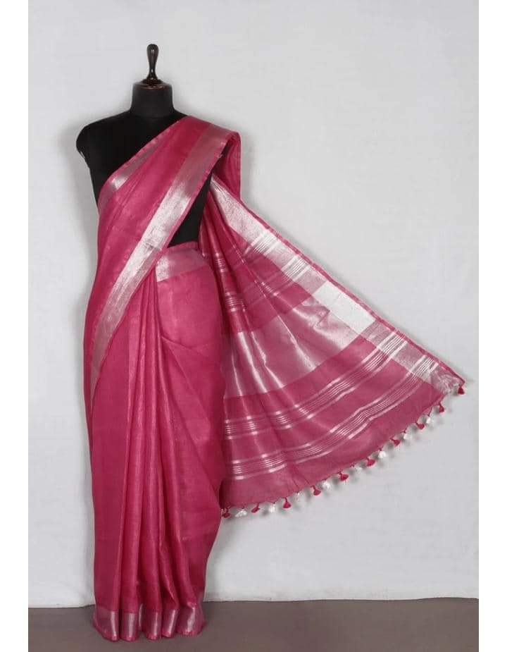 Pure Linen Silver Jari Saree