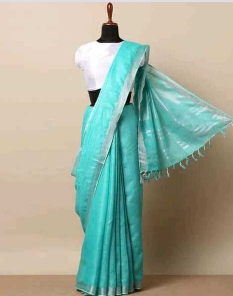Pure Linen Silver Jari Saree