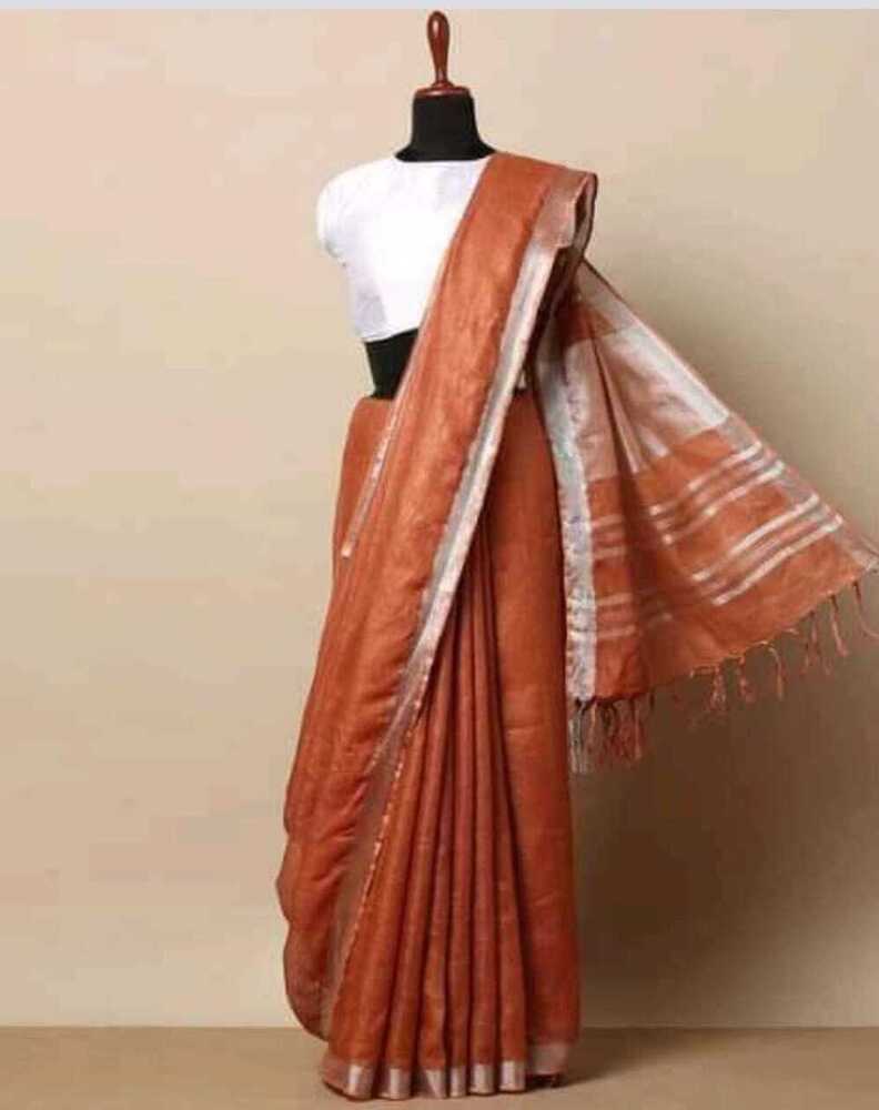 Pure Linen Silver Jari Saree