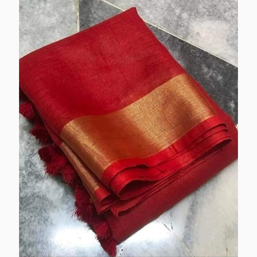 Pure Linen Golden Jari Saree