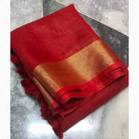 Pure Linen Golden Jari Saree
