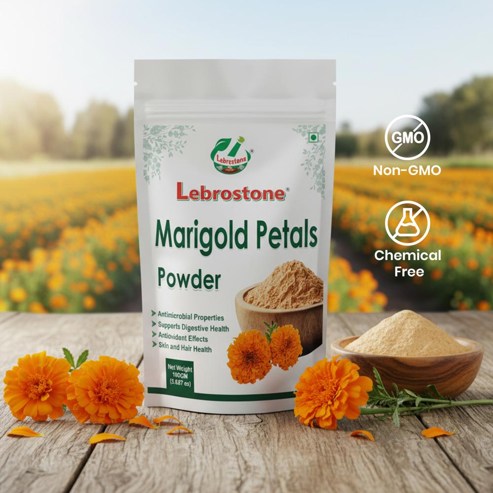Lebrostone Marigold Petals Powder | Herbal Powder for Anti-Inflammatory, Eye Health, Hair Care, Blood Detox, Digestion & Skin Glow | 100g