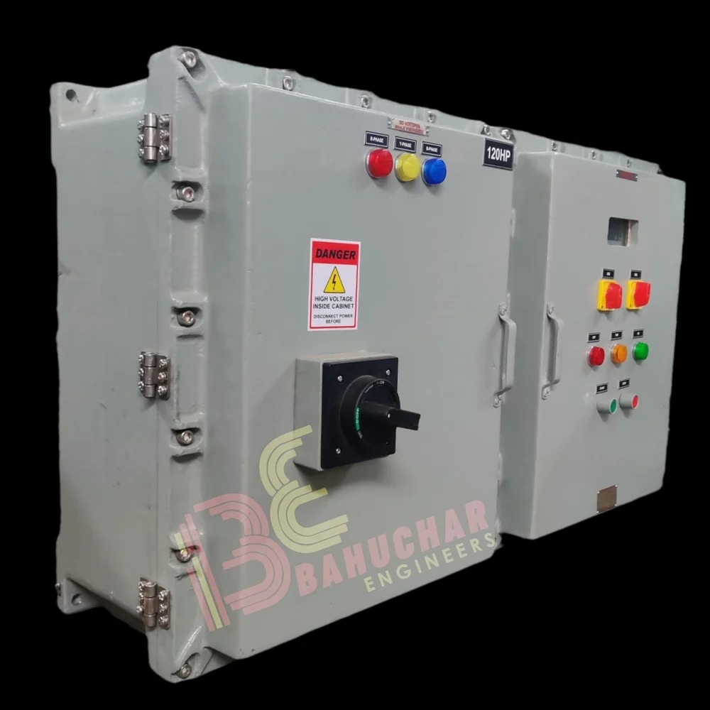 Flameproof Control Panels - Mild Steel, Grey Surface Finish, 415 Volt, Three Phase, 50-60 Hertz | Industrial Application, 1 Year Warranty, Good Quality