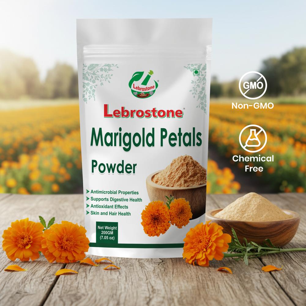 Lebrostone Marigold Petals Powder | Herbal Powder for Anti-Inflammatory, Eye Health, Hair Care, Blood Detox, Digestion & Skin Glow | 200g