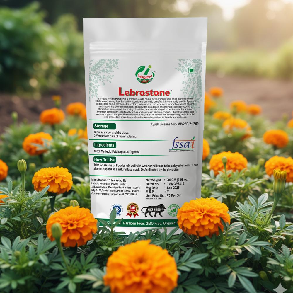 Lebrostone Marigold Petals Powder | Herbal Powder for Anti-Inflammatory, Eye Health, Hair Care, Blood Detox, Digestion & Skin Glow | 200g