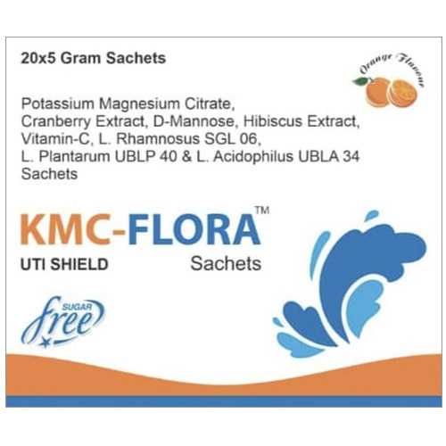 KMC FLORA Sachet contains Potassium Magnesium Citrate 978mg Cranberry Extract 600mg D-Mannose 1000mg Hibiscus Extract 300mg Vitamin-C 75mg L Rhamnosus SGL 06 1 billion L Plantarum UBLP40 0.5billion And L Acidophilus UBLA 34 0.5billion Sachets