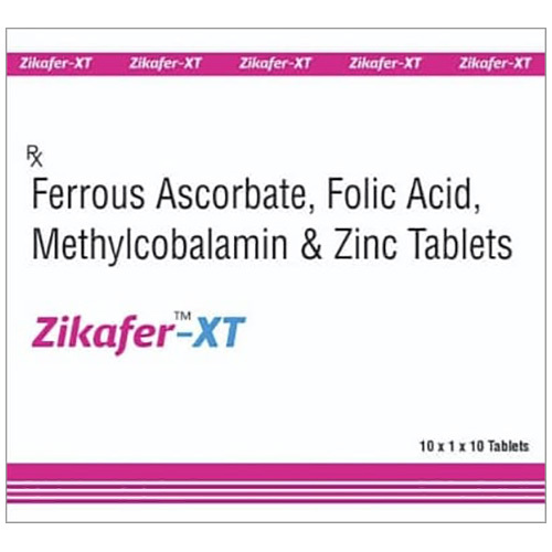 ZIKAFER XT Contains Ferrous Ascorbate 100mg Folic Acid 1.1mg Methylcobalamin 1500mcg And Zinc 22.5mg Tablets