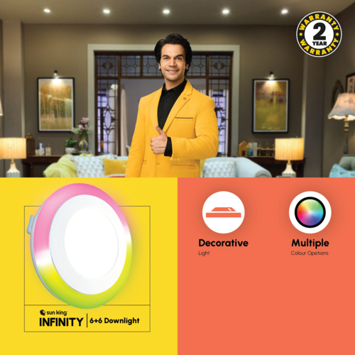 Sun King 6+6 Rainbow Multicolour Led Decorative Ceiling Down Light, Round