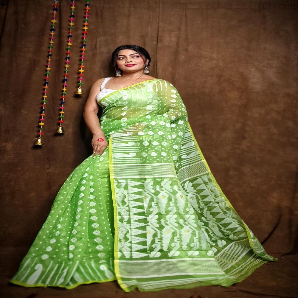 Green Color Soft Jamdani Korat Design Saree