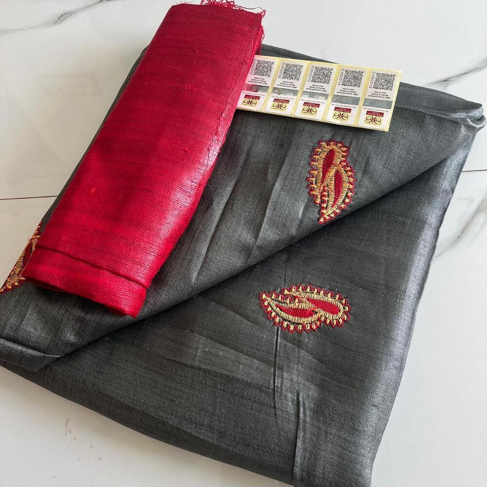 Pure Tushar Ghicha Embroidery Silk Saree