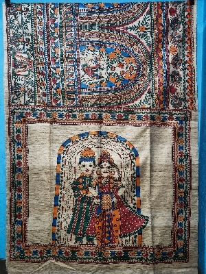 Pure Tushar Silk Saree Work Madhubani Hand Paint