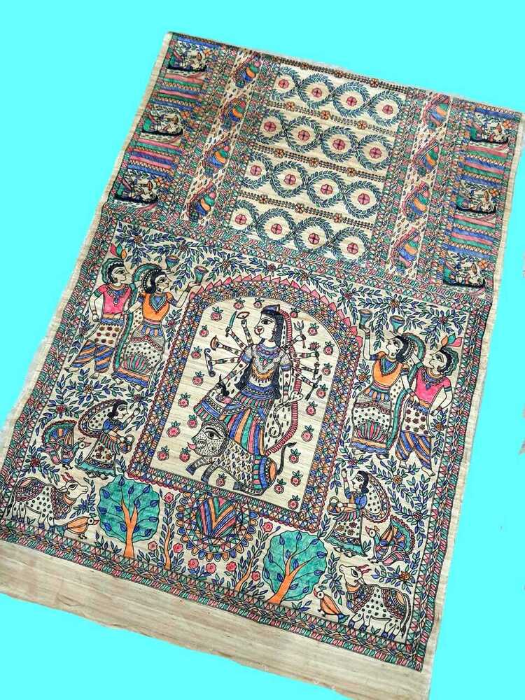 Pure Tushar Silk Saree Work Madhubani Hand Paint