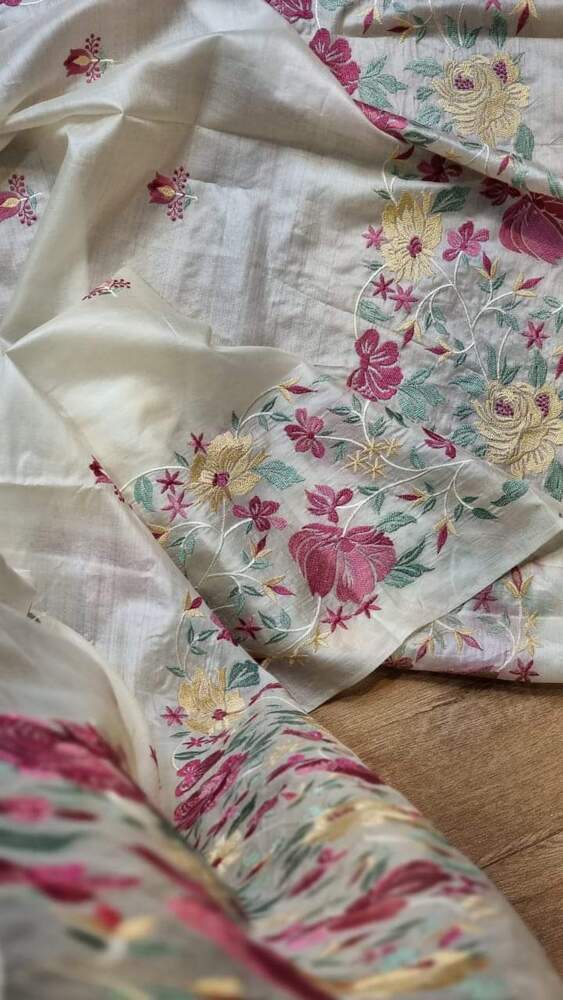 Pure Tushar Silk Saree Work Embroidery