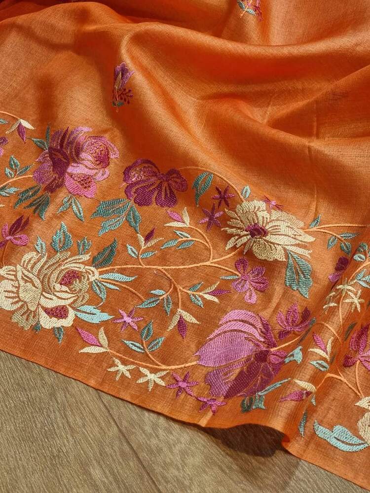 Pure Tushar Silk Saree Work Embroidery