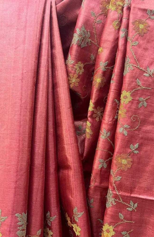 Ladies Pure Tushar Silk Saree Work Embroidery