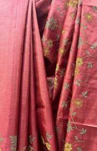 Ladies Pure Tushar Silk Saree Work Embroidery - Color: All Colours Available