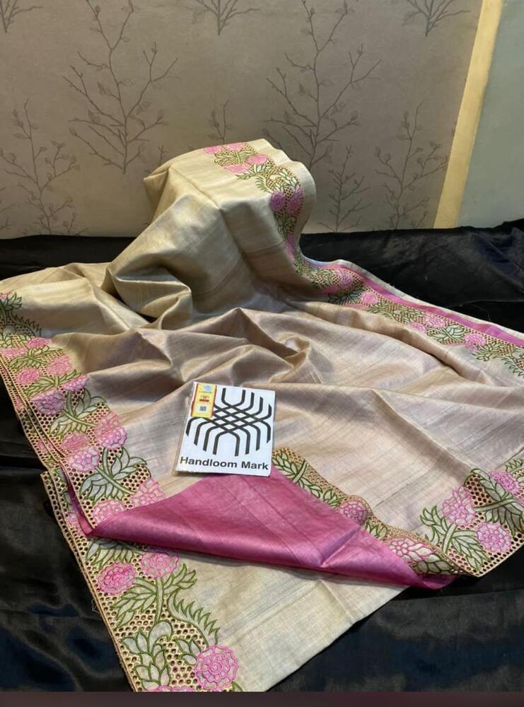 Pure Tushar Silk Saree Work Hand Cutwork