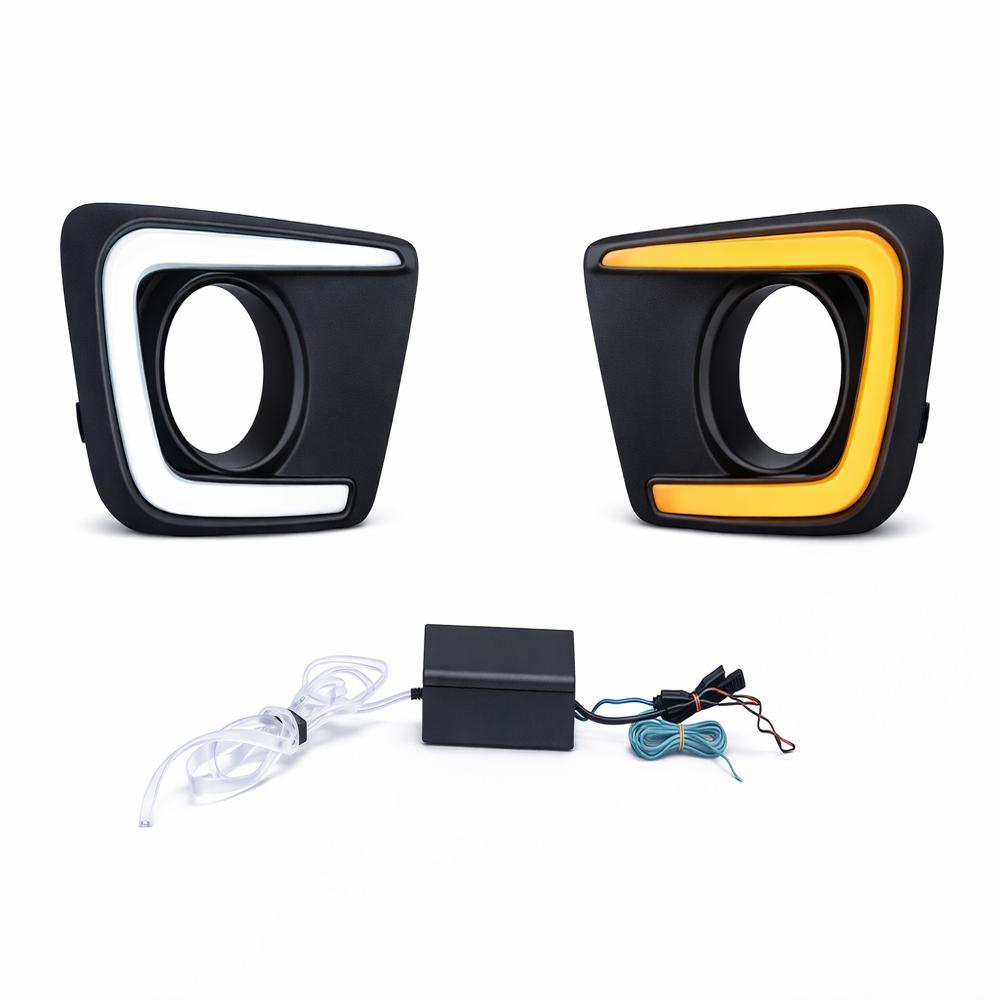 K D LED DRL Fog Lamp Cover for Mahindra Scorpio 2017 White DRL & Amber Indicator | Waterproof Car Exterior Accessory