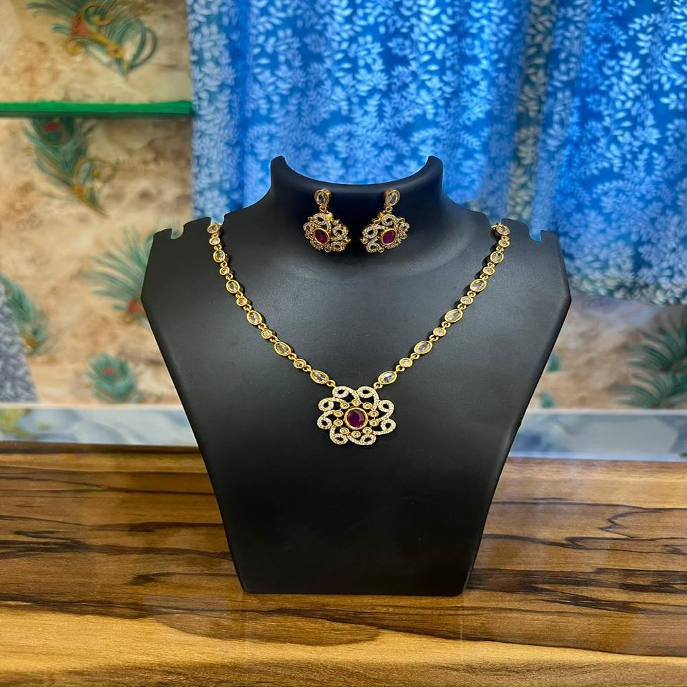 Ratna Kamala Ruby Pendant Necklace Set - Gender: Women