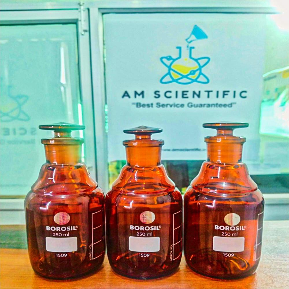 Reagent Bottles Narrow Mouth With IC Glass Stopper Amber 250ml