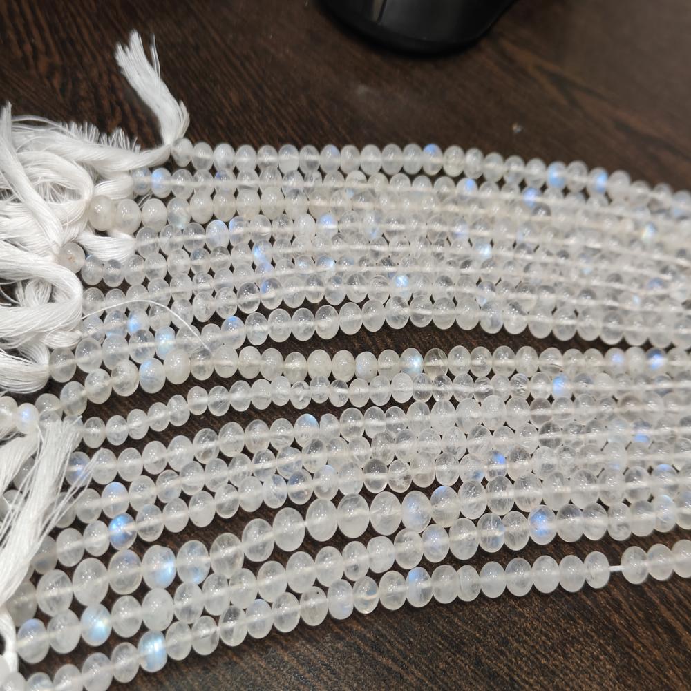 Natural white rainbow moonstone 4 to 6 mm round plain smooth beads sold per strand 8 inches