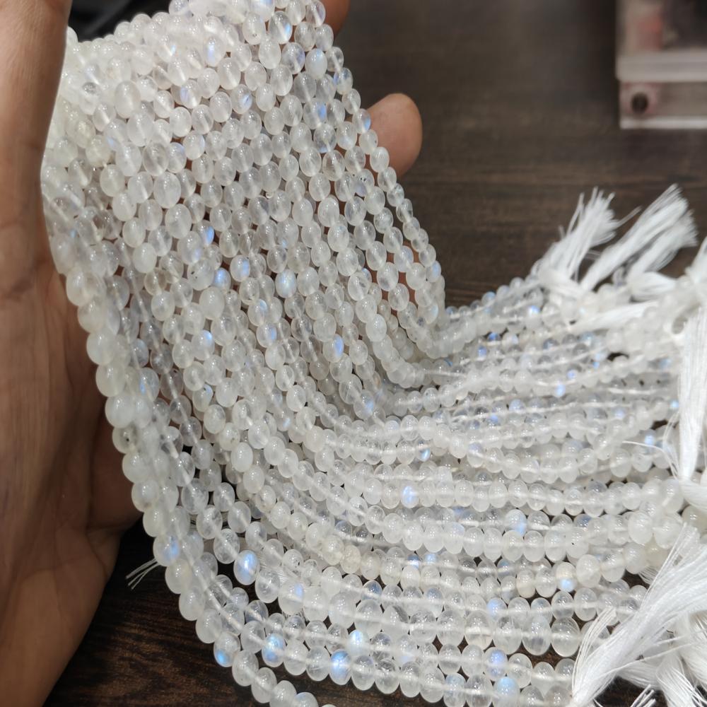 Natural white rainbow moonstone 4 to 6 mm round plain smooth beads sold per strand 8 inches