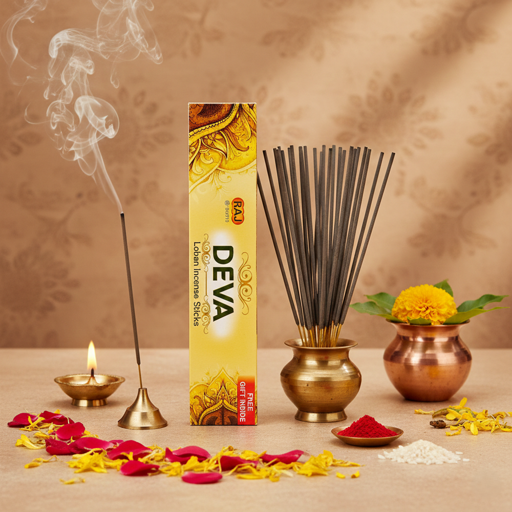 Raj Deva Loban Agarbatti - Charcoal Material, 90g Size, Brown Color, 18 Cm Length, 2 Mm Diameter | Eco-friendly, Non-stick, Smooth Surface, Aromatic Fragrance