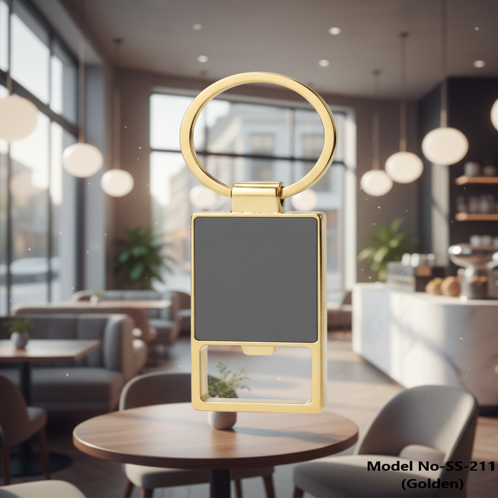 Metal Rectangle Bottle Opener Keychain with Round Ring (SS-211)